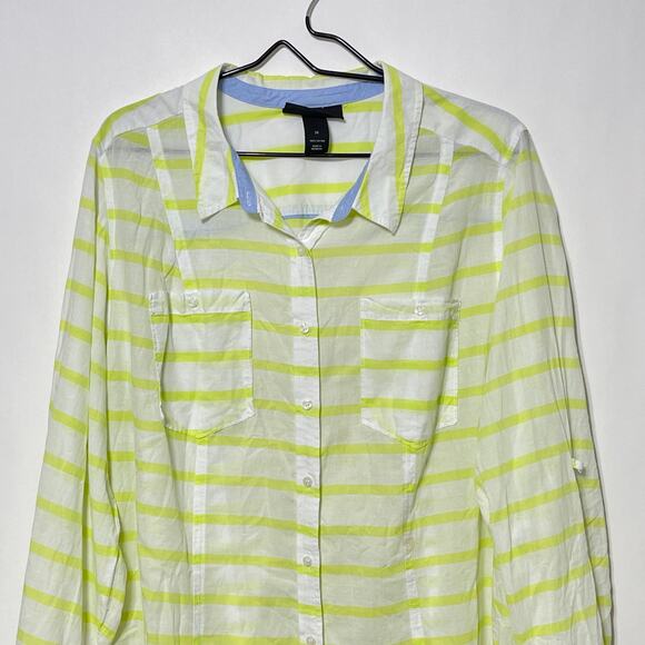 Lane Bryant Button Down Blouse Womens 26 White Yellow Stripe Lightweight Shirt - Picture 6 of 6